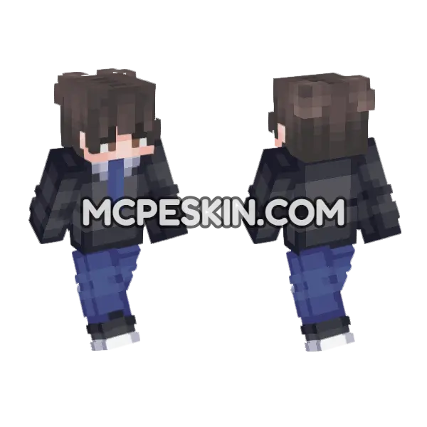 Skin16 Blue Plaid Outfit Minecraft Bedrock skin, front and back