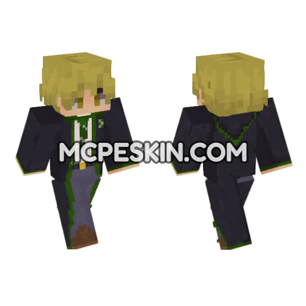Slytherin Blond Hair Yellow Eyes Minecraft Bedrock skin, front and back