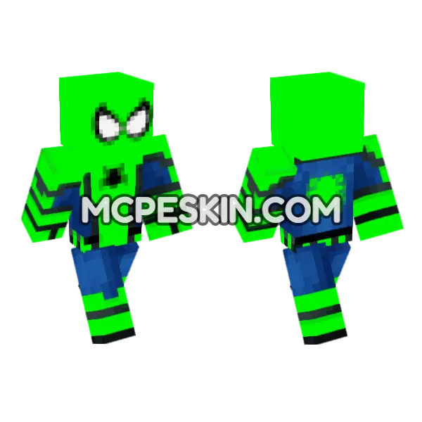 Spider-Man Green Suit Minecraft Bedrock skin, front and back