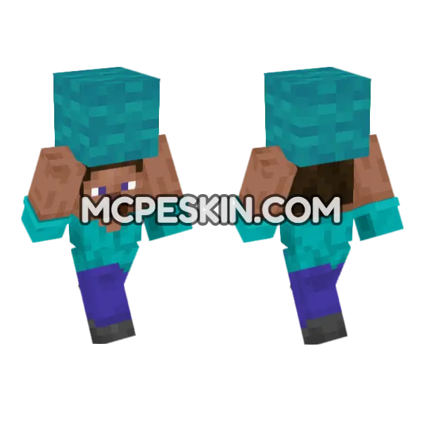 Steve Cyan Wool Minecraft Bedrock skin, front and back
