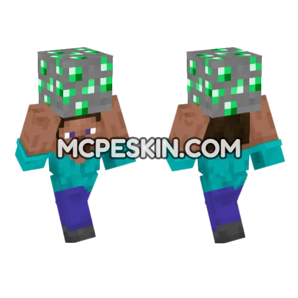 Steve Emerald Ore Minecraft Bedrock skin, front and back