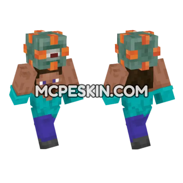 Steve Guardian Minecraft Bedrock skin, front and back