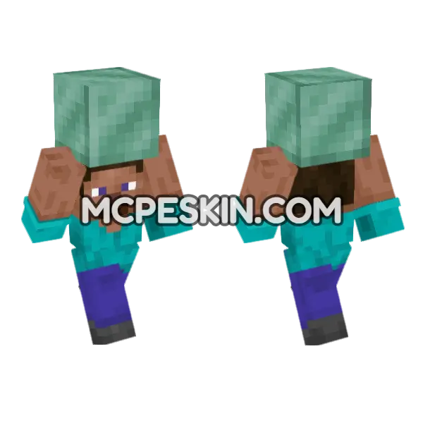 Steve Oxidized Copper Block Minecraft Bedrock skin, front and back