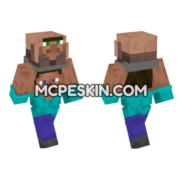 Steve Villager Minecraft Bedrock skin, front and back