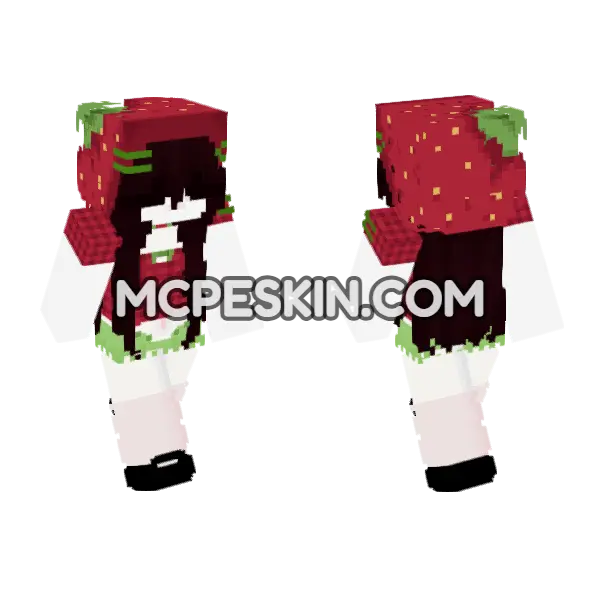 Strawberry Girl Skin Minecraft Bedrock skin, front and back