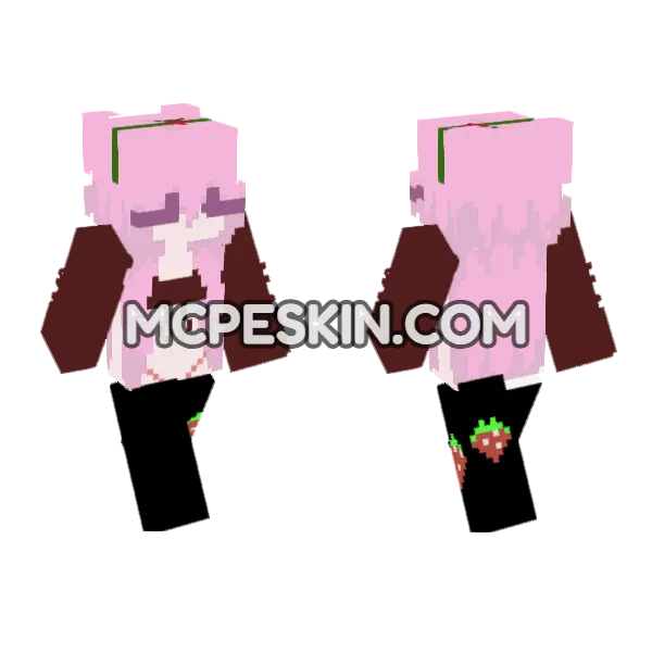 Strawberry Outfit Minecraft Bedrock skin, front and back