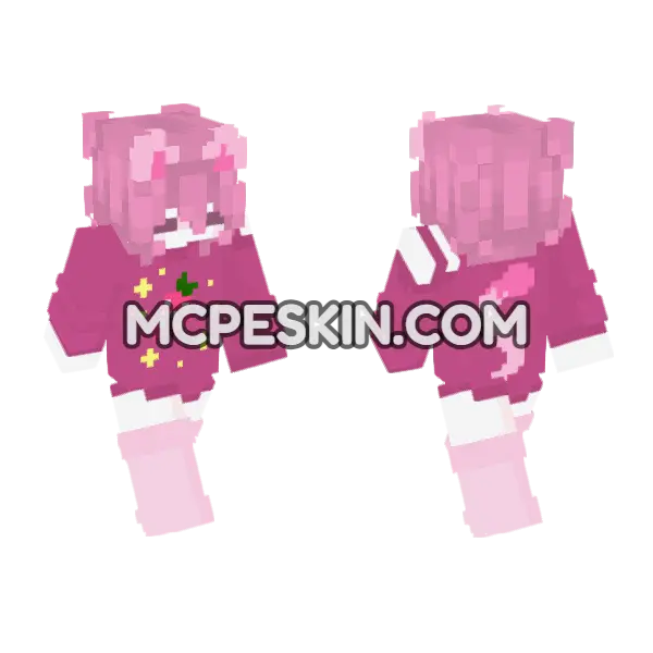 Strawberry Sweetheart Outfit Minecraft Bedrock skin, front and back