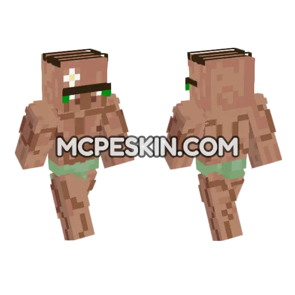 Strong Noob Villager Minecraft Bedrock skin, front and back