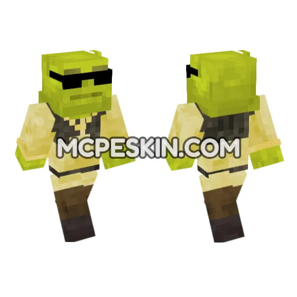 Sunglasses Shrek Minecraft Bedrock skin, front and back