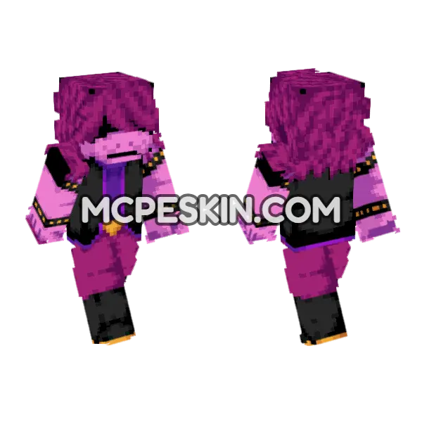 Susie Dark World With Bangs Deltarune Minecraft Bedrock skin, front and back