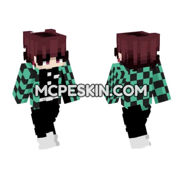 Tanjiro Kamado Skin Minecraft Bedrock skin, front and back
