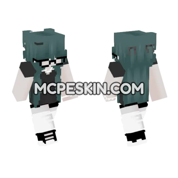 Teal Hair Girl Minecraft Bedrock skin, front and back