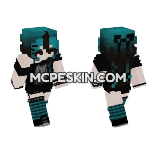 Teal Streaked Hair Girl Minecraft Bedrock skin, front and back