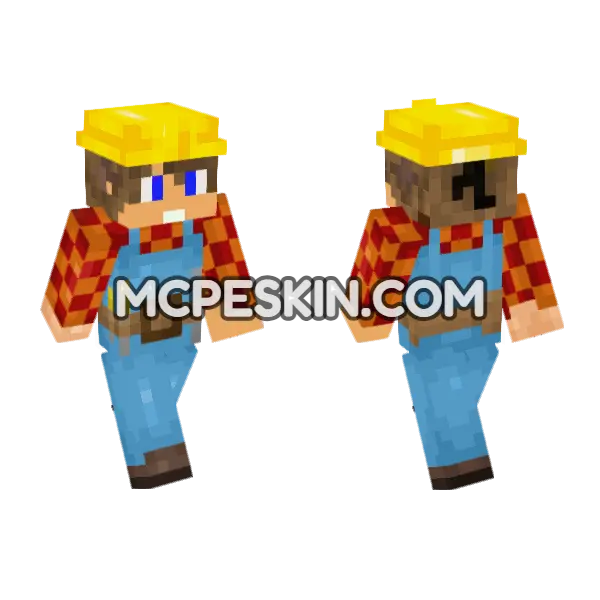 Themark Construction Worker Minecraft Bedrock skin, front and back