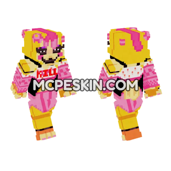 Toy Chica FNAF 2 Movie Edit Minecraft Bedrock skin, front and back