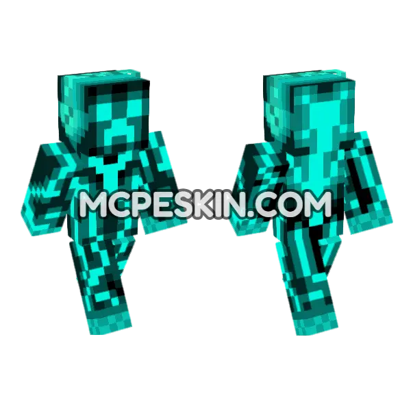 Turquoise Creeper Minecraft Bedrock skin, front and back