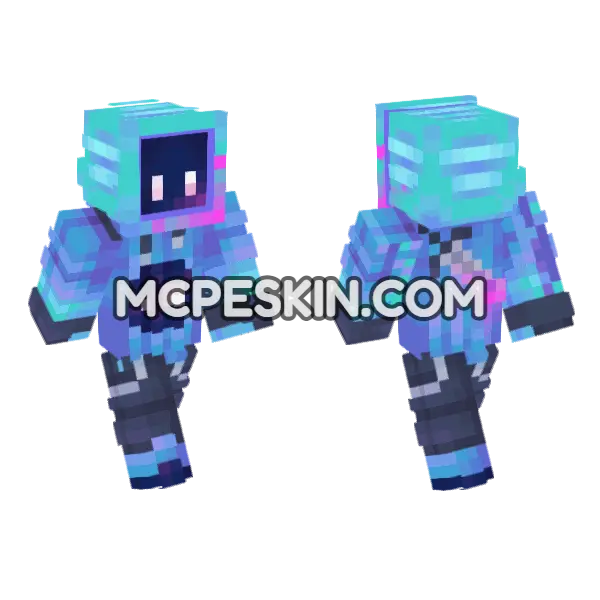 Tv Blue Neon Minecraft Bedrock skin, front and back