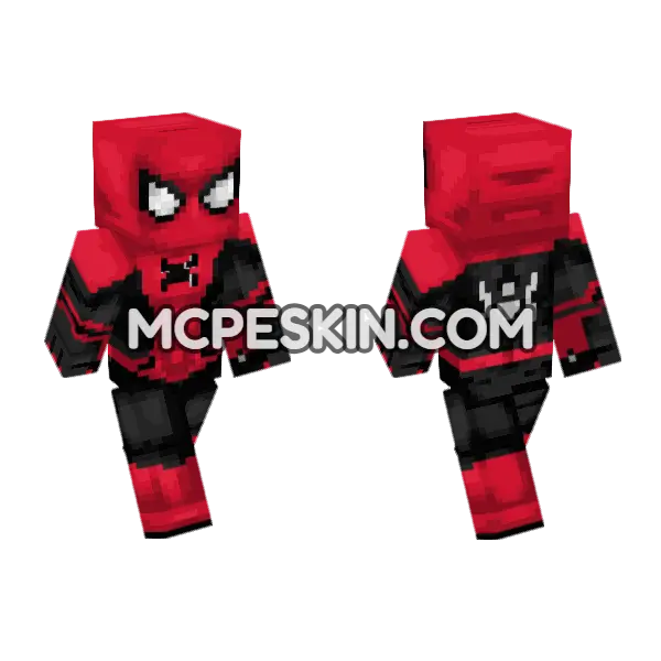 Upgraded Suit Spider-Man Minecraft Bedrock skin, front and back