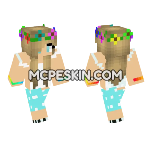 Valeria Flower Crown Girl Minecraft Bedrock skin, front and back