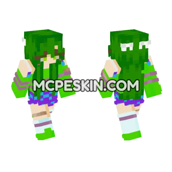 Viridia Green Outfit Minecraft Bedrock skin, front and back