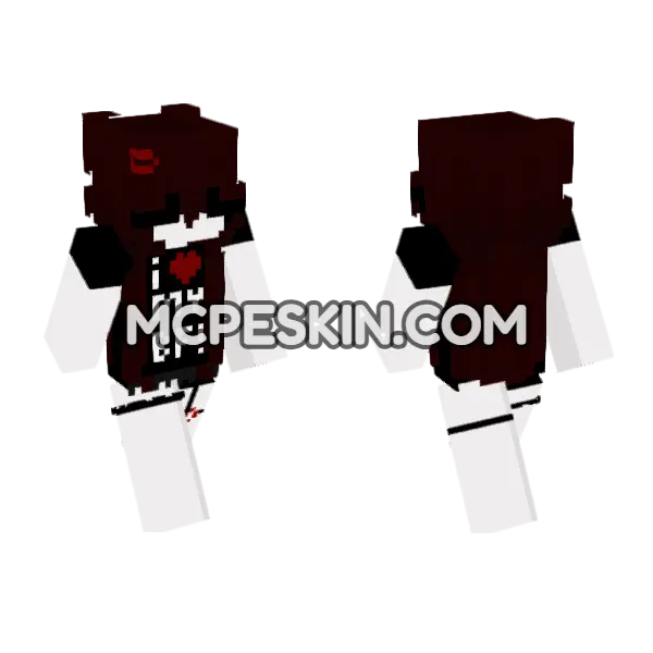 White and Red "I Love My BF!" Outfit Minecraft Bedrock skin, front and back
