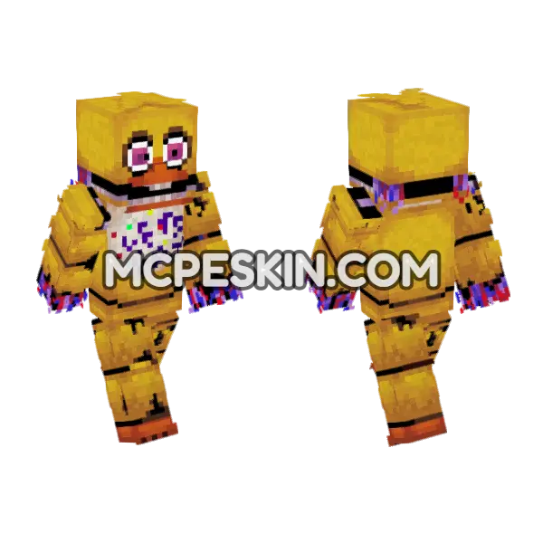 Withered Chica FNAF Minecraft Bedrock skin, front and back