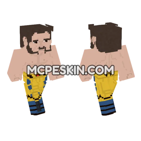 Wolverine Shirtless Minecraft Bedrock skin, front and back