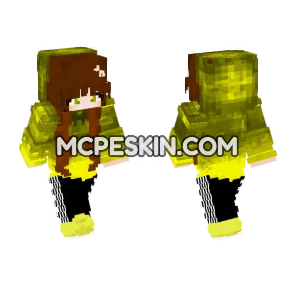 Yellow Anime Girl Minecraft Bedrock skin, front and back