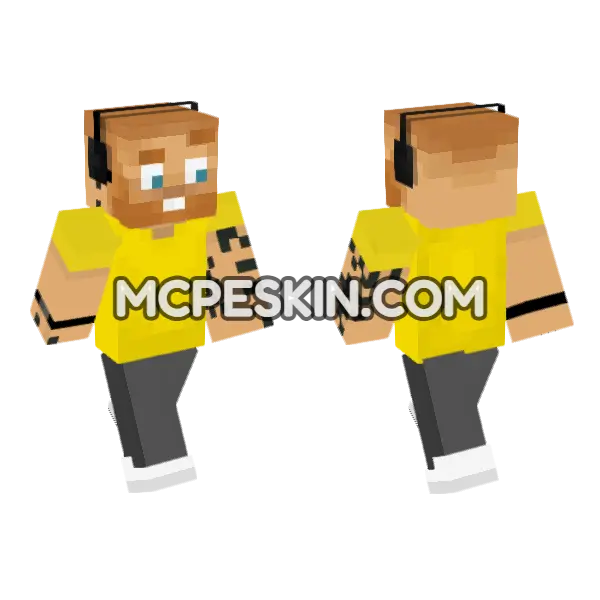 Yellow Neon Gamer Minecraft Bedrock skin, front and back