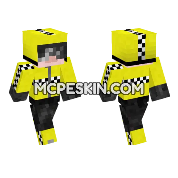 Yellow Racing Driver Minecraft Bedrock skin, front and back