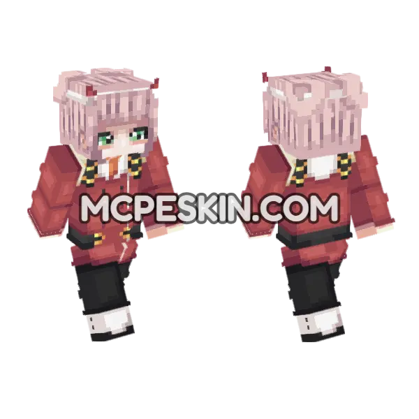 Zero Two Anime Skin Minecraft Bedrock skin, front and back