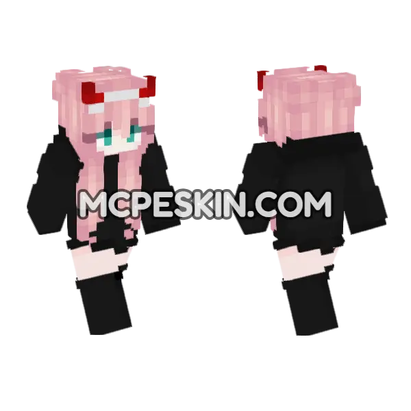 Zero Two Hoodie Minecraft Bedrock skin, front and back