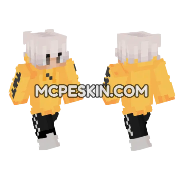 Zeyxon24 Orange Hoodie Minecraft Bedrock skin, front and back