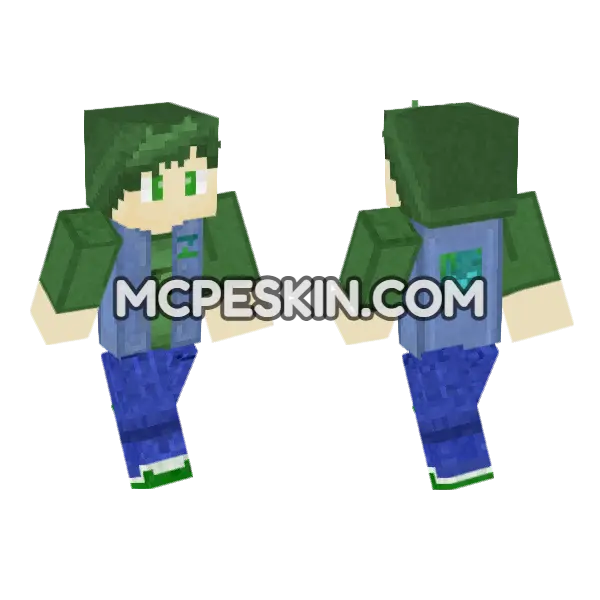 Zombie Gamer Minecraft Bedrock skin, front and back