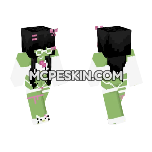 Zombie Hello Kitty Minecraft Bedrock skin, front and back